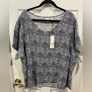 NWT Rachel Zoe Navy and White Patterned Blouse